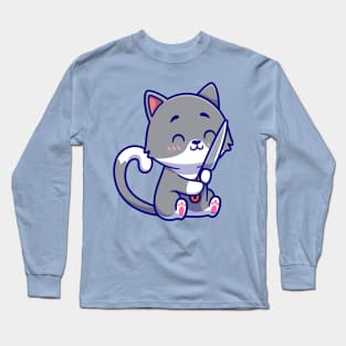 Cute Cat With Knife Cartoon Long Sleeve T-Shirt